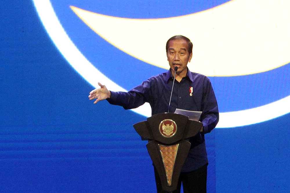 Presiden Jokowi hadiri Kongres ke III NasDem. (BeritaNasional/HO Dok NasDem/Elvis Sendouw)