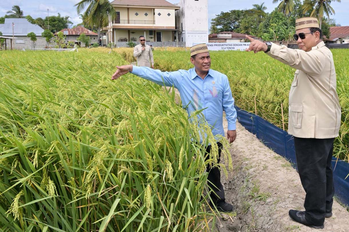 Presiden Prabowo Subianto meninjau Teknologi Budidaya Padi Pertanian Modern Model Advanced Agricultural System (PM-AAS) dalam rangkaian acara Puncak Pekan Nasional (PENAS) Petani dan Nelayan XVII Tahun 2026 di Sport Center Limboto, Kabupaten Gorontalo, Provinsi Gorontalo, pada Rabu (24/6/2026). (Setpers)