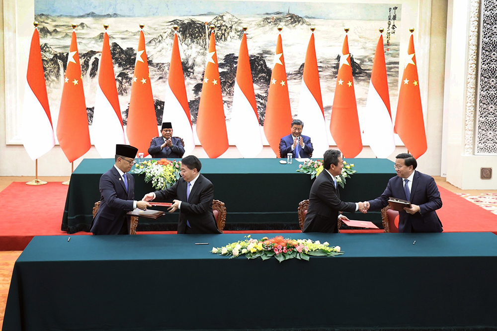 Presiden RI Prabowo Subianto disambut hangat oleh Presiden Republik Rakyat Tiongkok (RTT) Xi Jinping. (BeritaNasional/HO Tim Prabowo/Elvis Sendouw)