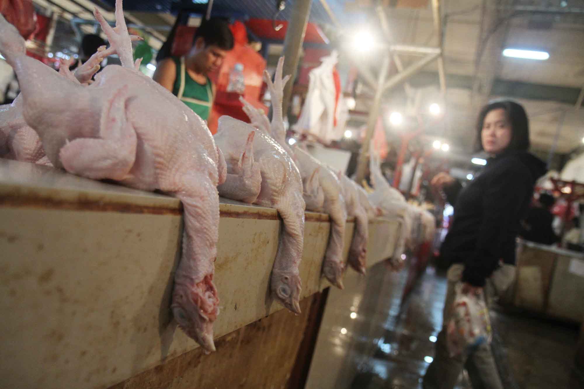 Penjual daging ayam melayani pembeli di Pasar Senen, Jakarta, Selasa (3/3/2026). (Beritanasional.com/Oke Atmaja)