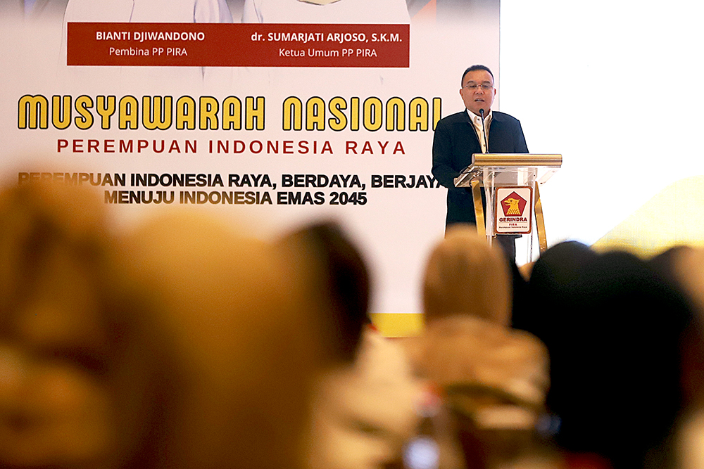 Ketua Harian Partai Gerindra Sufmi Dasco Ahmad Buka Munas PIRA Ketua Harian Partai Gerindra Sufmi Dasco Ahmad membuka Musyawarah Nasional (Munas) Perempuan Indonesia Raya (PIRA). (BeritaNasional/Elvis Sendouw)