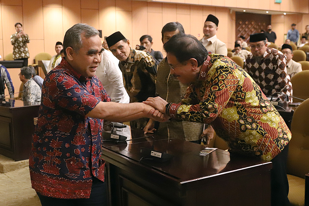 Ketua MPR Hadiri Pelantikan Pengurus Pusat KB PII Pelantikan Pengurus Pusat Keluarga Besar Pelajar Islam Indonesia (PP KB PII) Periode 2024–2028 di Gedung Nusantara V Kompleks DPR. (BeritaNasional/Elvis Sendouw)