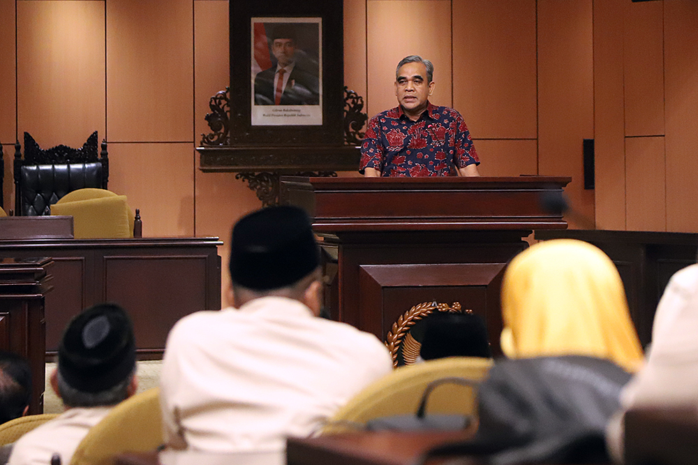 Ketua MPR Hadiri Pelantikan Pengurus Pusat KB PII Pelantikan Pengurus Pusat Keluarga Besar Pelajar Islam Indonesia (PP KB PII) Periode 2024–2028 di Gedung Nusantara V Kompleks DPR. (BeritaNasional/Elvis Sendouw)