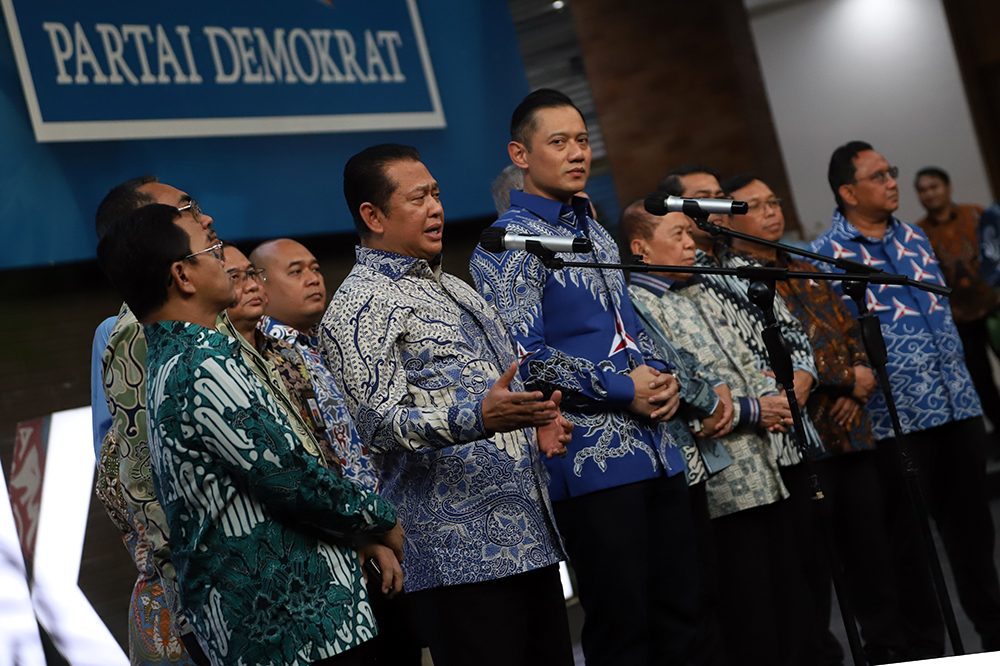 Ketua MPR RI Bambang Soesatyo sambangi Ketum Demokrat AHY. (BeritaNasional/Elvis Sendouw)