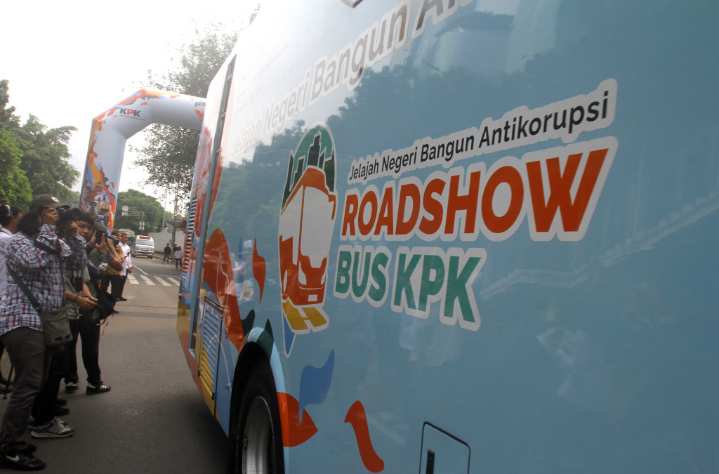 Pelepasan roadshow bus antikorupsi di depan kantor Komisi Pemberantasan Korupsi (KPK), Jakarta, Rabu (22/5/2024).  (BeritaNasional.Com/Oke Atmaja)