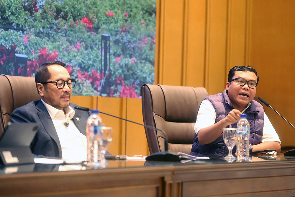 Diskusi KWP bekerja sama dengan DPR bahas Ekonomi Geopoltik. (BeritaNasional/Elvis Sendouw)