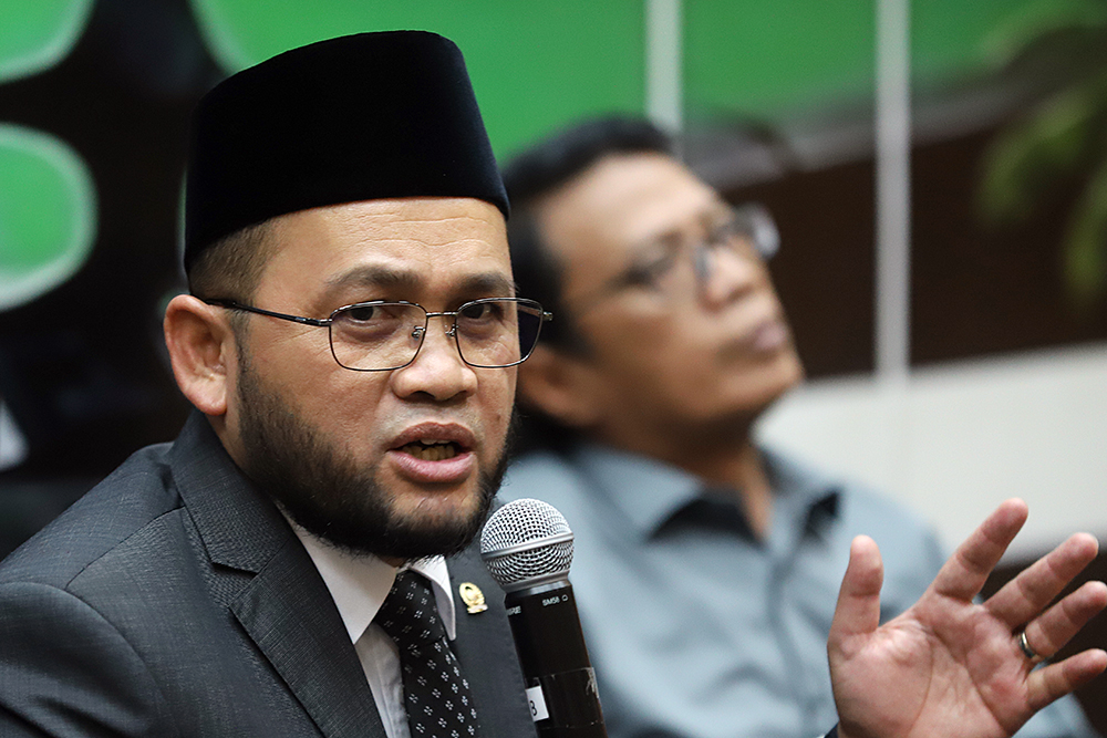 Diskusi Konstitusi dan Demokrasi Indonesia dengan tema “Wewenang dan Pola Hubungan Antarlembaga Negara dalam Struktur Ketatanegaraan Indonesia”. (BeritaNasional/Elvis Sendouw)