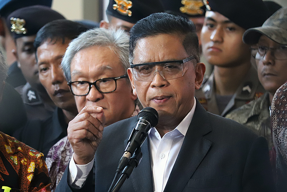Hasto Kristiyanto usai mendengarkan vonis pengadilan (BeritaNasional/Elvis Sendouw)