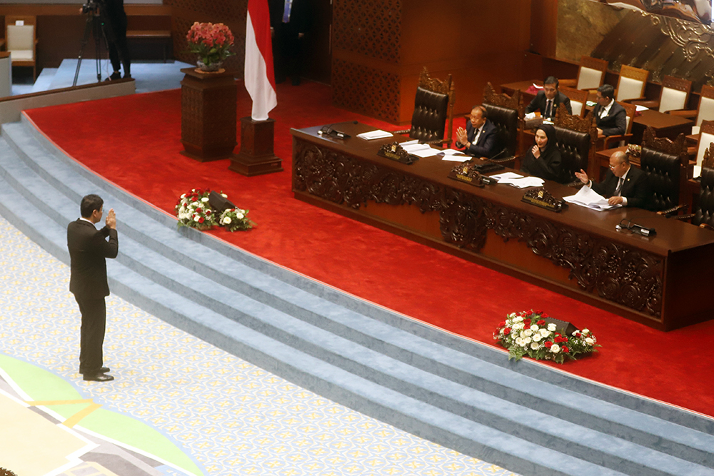 Menteri Keuangan Purbaya Yudhi Sadewa menyampaikan tanggapan pemerintah terkait KEM. (BeritaNasional/Elvis Sendouw)