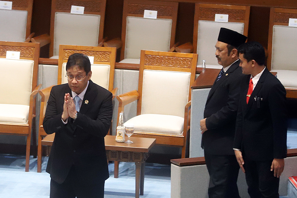 Menteri Keuangan Purbaya Yudhi Sadewa menyampaikan tanggapan pemerintah terkait KEM. (BeritaNasional/Elvis Sendouw)
