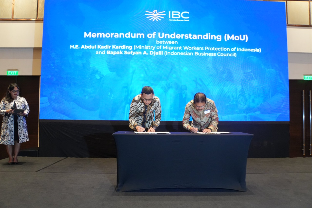 Menteri P2MI Abdul Kadir Karding saat menghadiri acara yang diselenggarakan Indonesia Business Council dengan tajuk “Strengthening Workforce Diplomacy: Indonesia Strategic SSW Expansion to Japan”  (BeritaNasional/Elvis Sendouw/HO Hms P2MI)