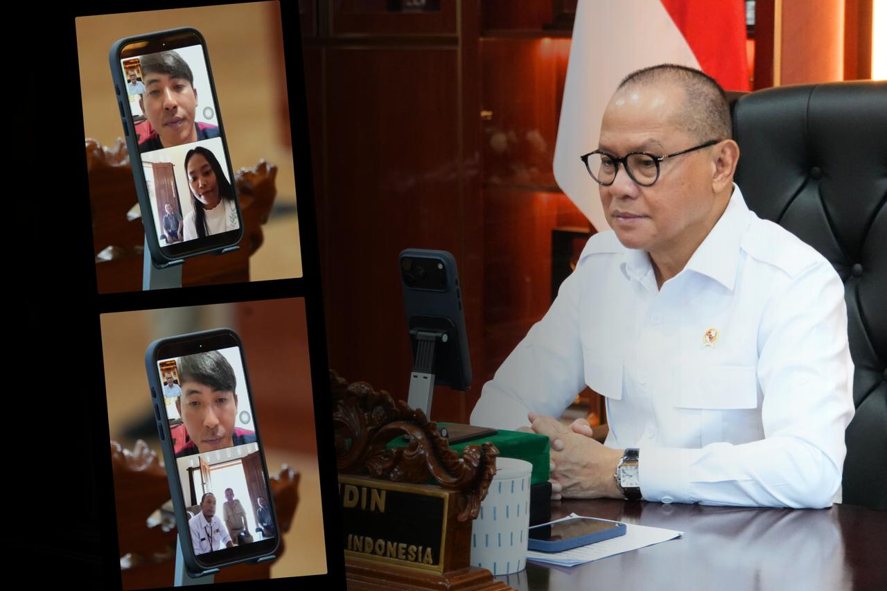 Menteri P2MI Mukhtarudin melakukanvideo call dengan PMI di Korea Selatan. (BeritaNasional/Elvis/HO P2MI)
