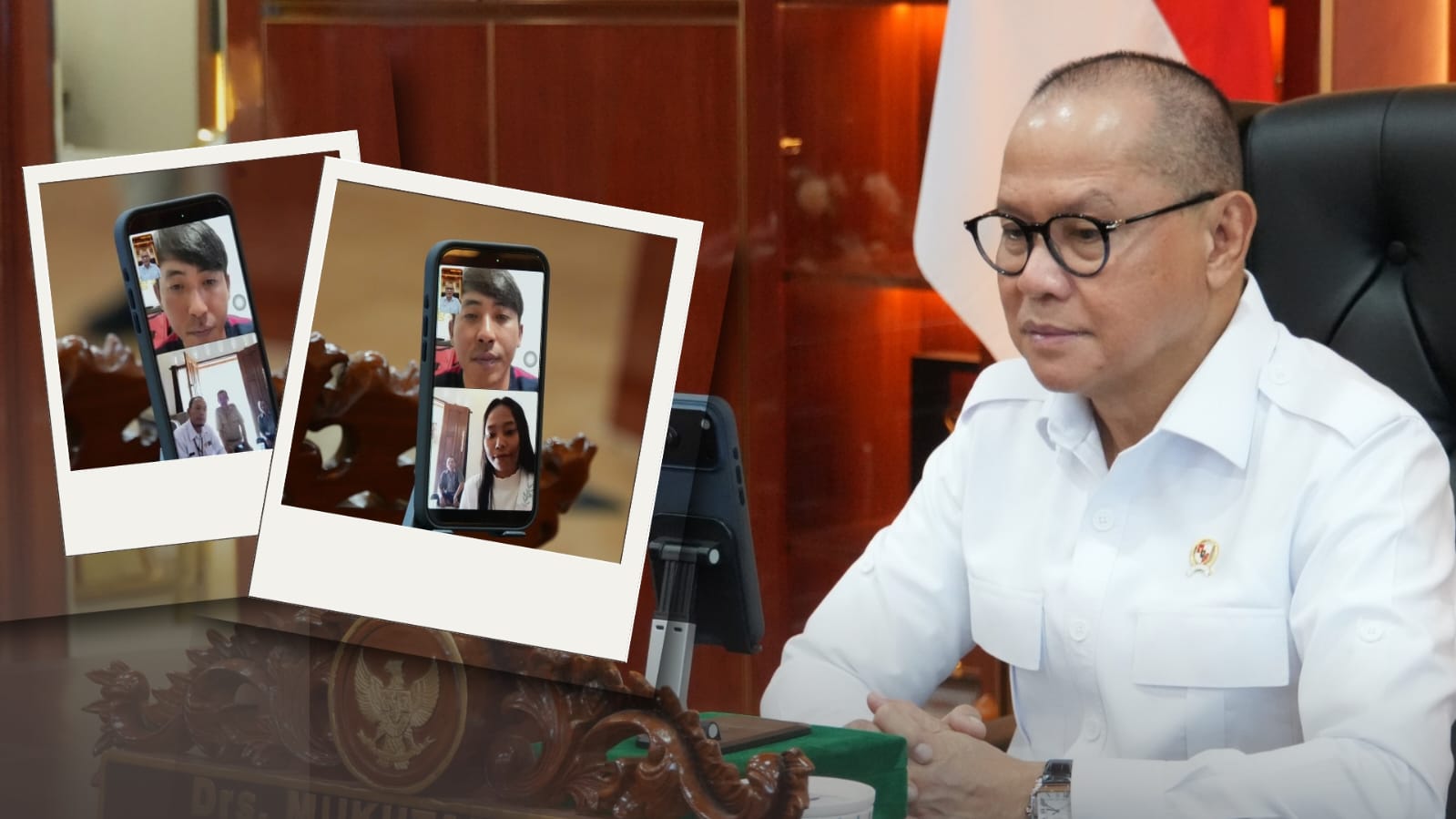 Menteri P2MI Mukhtarudin melakukanvideo call dengan PMI di Korea Selatan. (BeritaNasional/Elvis/HO P2MI)