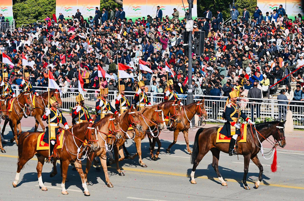 Presiden Prabowo Subianto berada di kereta kuda saat parade Peringatan Ke-76 Hari Republik India di New Delhi, India, Minggu (26/1/2025).  (BeritaNasional.com/Laily Rachev - Biro Pers Sekretariat Presiden)