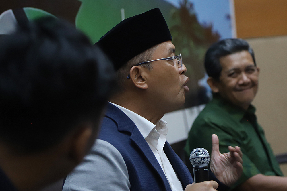 Optimalisasi Penyelenggaraan Haji Lewat Revisi UU Penyelenggaraan Ibadah Haji dan Umrah Diskusi KWP bersama DPR bahas tema “Optimalisasi Penyelenggaraan Haji Lewat Revisi UU Penyelenggaraan Ibadah Haji dan Umrah" di Ruang PPID Gedung Nusantara I, DPR, Senayan, Jakarta. (BeritaNasional/Elvis Sendouw)