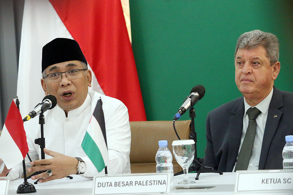 PBNU berikan keterangan terkait kekerasan dan pembunuhan terhadap warga Palestina. (BeritaNasional/Elvis Sendouw)