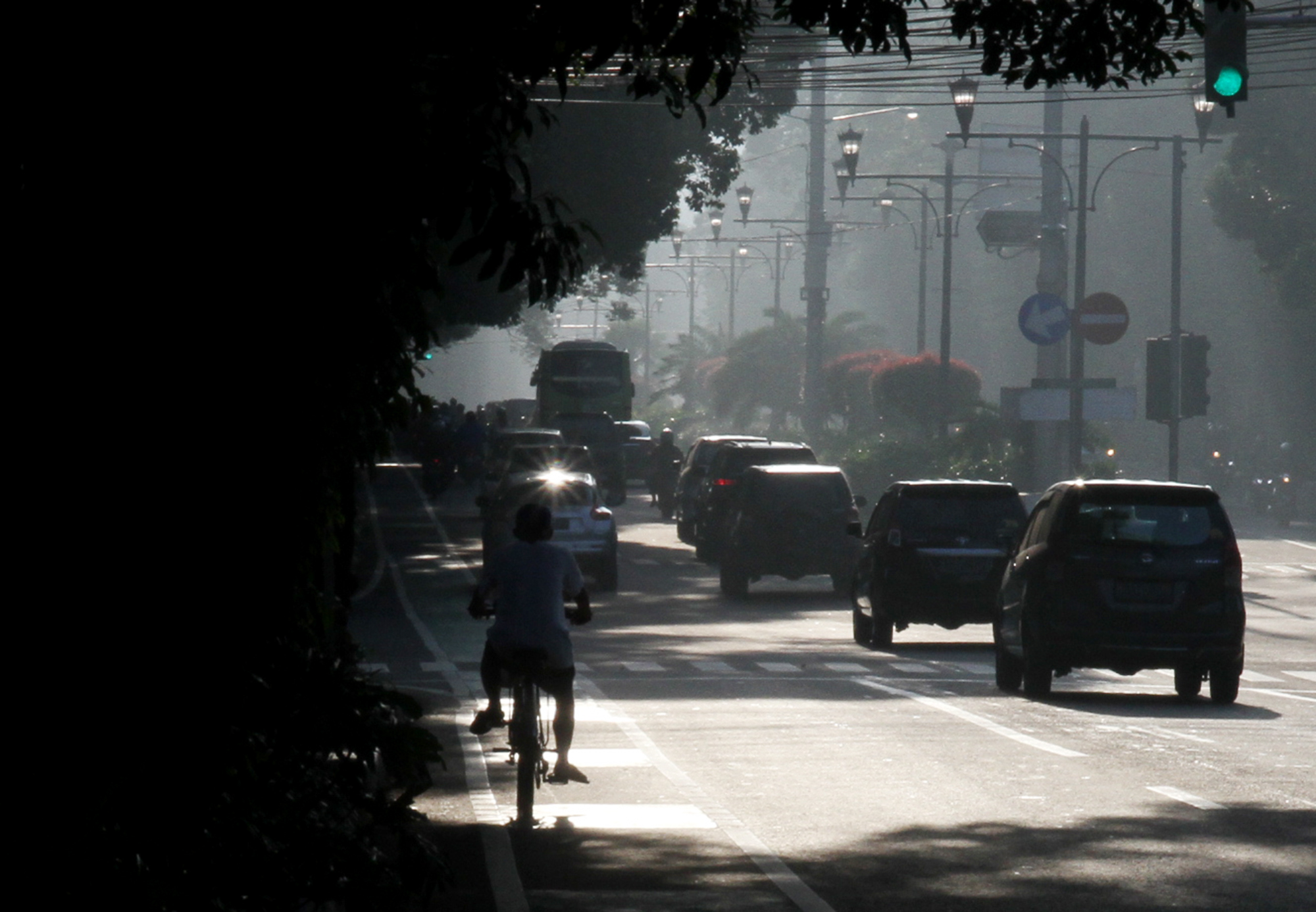 Pesepeda melintas di jalur sepeda di Jalan Diponegoro, Jakarta,Rabu (2/1/2024).(BeritaNasional.com/Oke Atmaja)