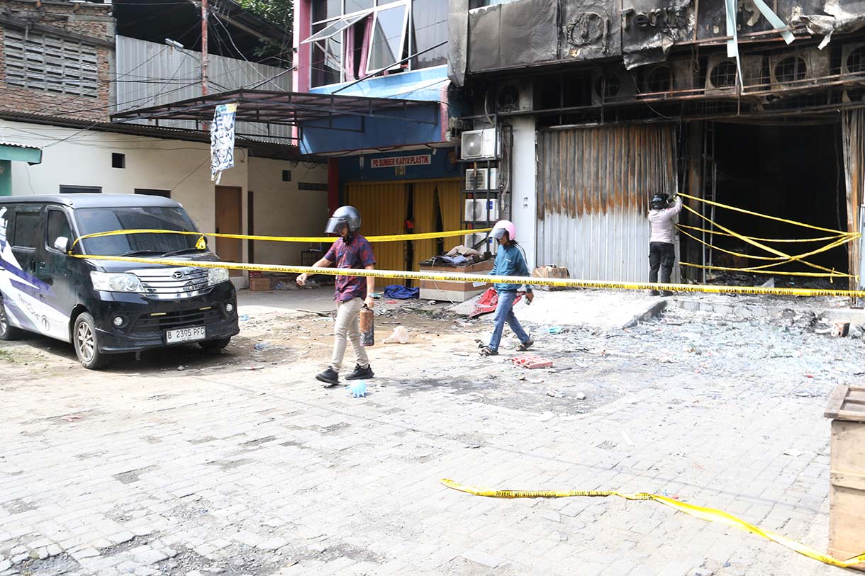 Gedung Terra Drone usai terbakar di kawasan Cempaka Putih, Jakarta (Beritanasional.com/Oke Atmaja)
