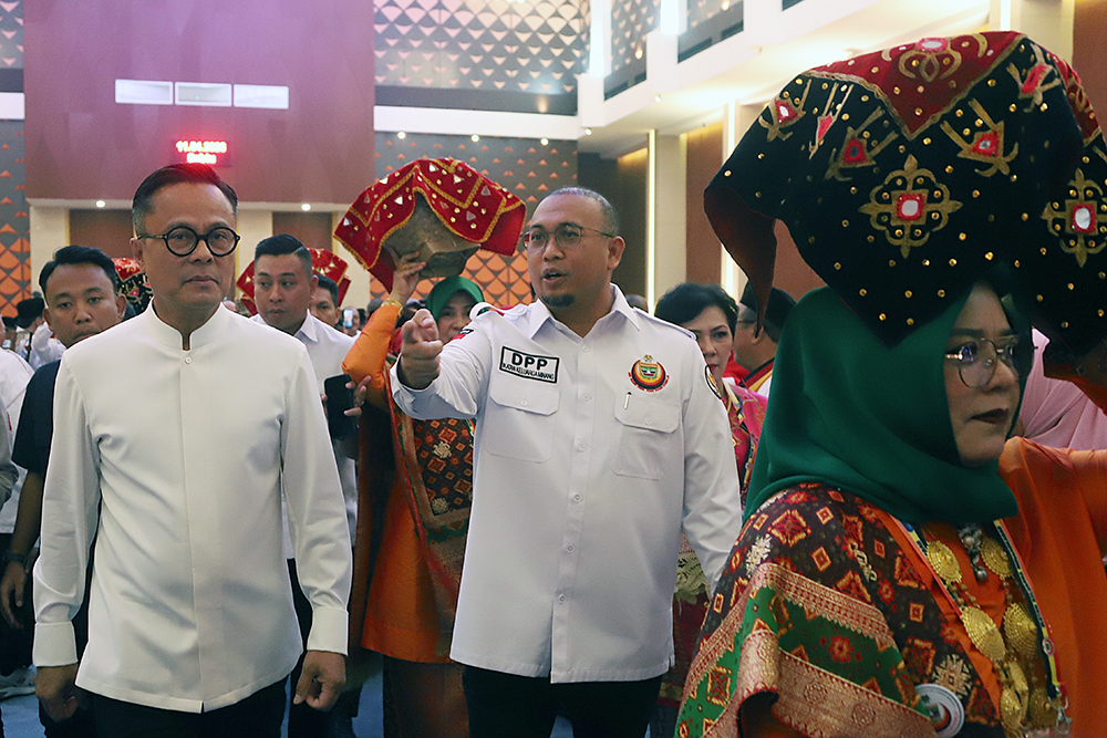 Pengukuhan Pengurus Dewan Pimpinan Pusat Ikatan Keluarga Minang (DPP IKM) periode 2025–2030, di Gedung Nusantara IV, Kompleks Parlemen, Senayan, Jakarta, Sabtu (11/4/2026). (BeritaNasional/Elvis Sendouw)