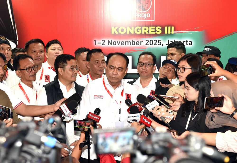 Penutupan Kongres PROJO III, Budi Arie Setiadi Kembali Pimpin PROJO Budi Arie Setiadi, kembali dipercaya memimpin DPP Relawan PROJO untuk periode 2025–2030. (BeritaNasional/Elvis Sendouw)