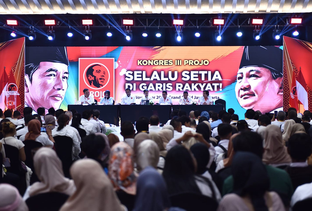 Penutupan Kongres PROJO III, Budi Arie Setiadi Kembali Pimpin PROJO Budi Arie Setiadi, kembali dipercaya memimpin DPP Relawan PROJO untuk periode 2025–2030. (BeritaNasional/Elvis Sendouw)