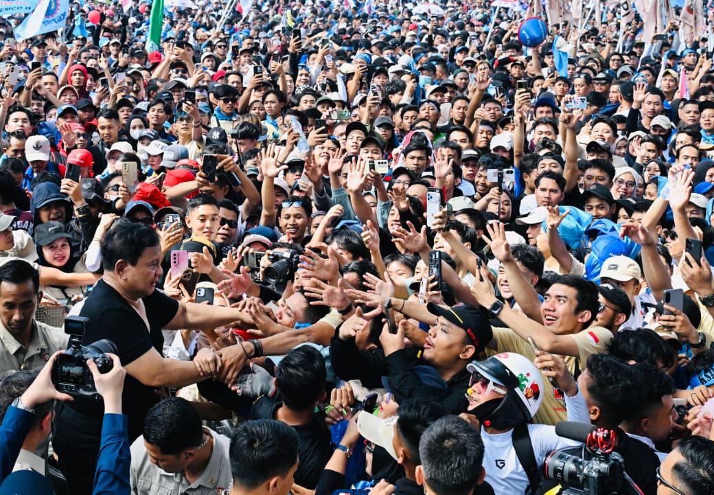 Presiden Prabowo hadiri peringatan Hari Buruh Internasional. (BeritaNasional/Elvis/HO Biro Pers Istana/Laily Rachev)