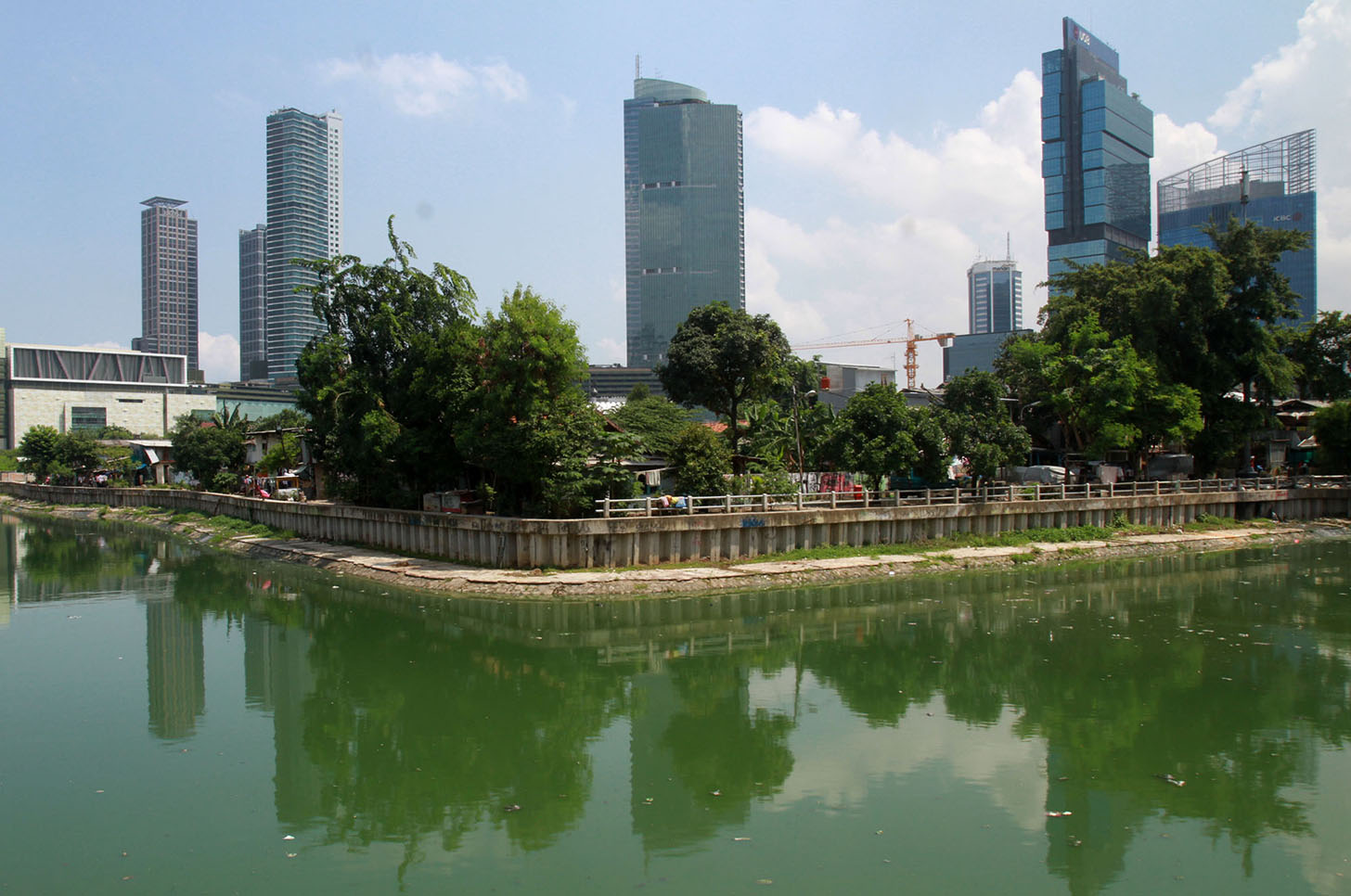 Pemandangan Waduk Kebon Melati dengan latar gedung bertingkat di Tanah Abang, Jakarta, Kamis (20/6/2024).(BeritaNasional.Com/Oke Atmaja)