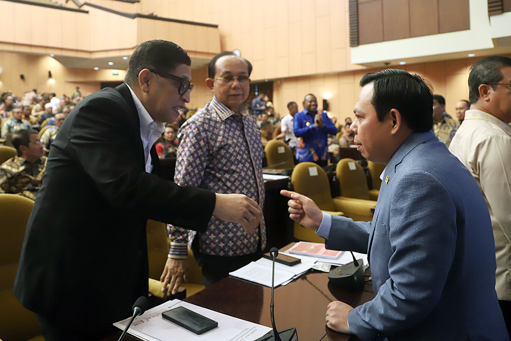 Ketua DPD Sultan Bachtiar Najamudin sampaikan pidato dalam Rapat Koordinasi Nasional (Rakornas). (BeritaNasional/Elvis Sendouw)