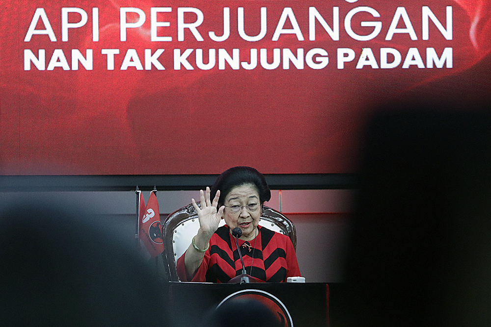 Pidato Ketua Umum PDI Perjuangan pada HUT PDIP ke 52 di Jakarta. (BeritaNasional/Elvis Sendouw)