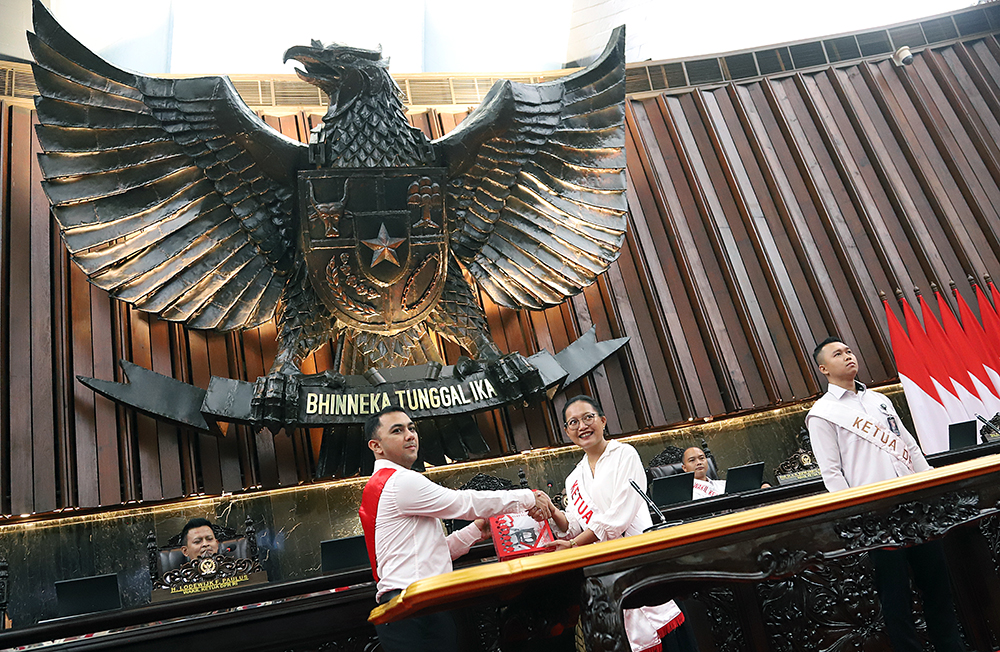 Pimpinan MPR RI dan DPR RI tinjau persiapan sidang tahunan yang akan digelar besok 16 Agustus 2024. (BeritaNasional/Elvis Sendouw)