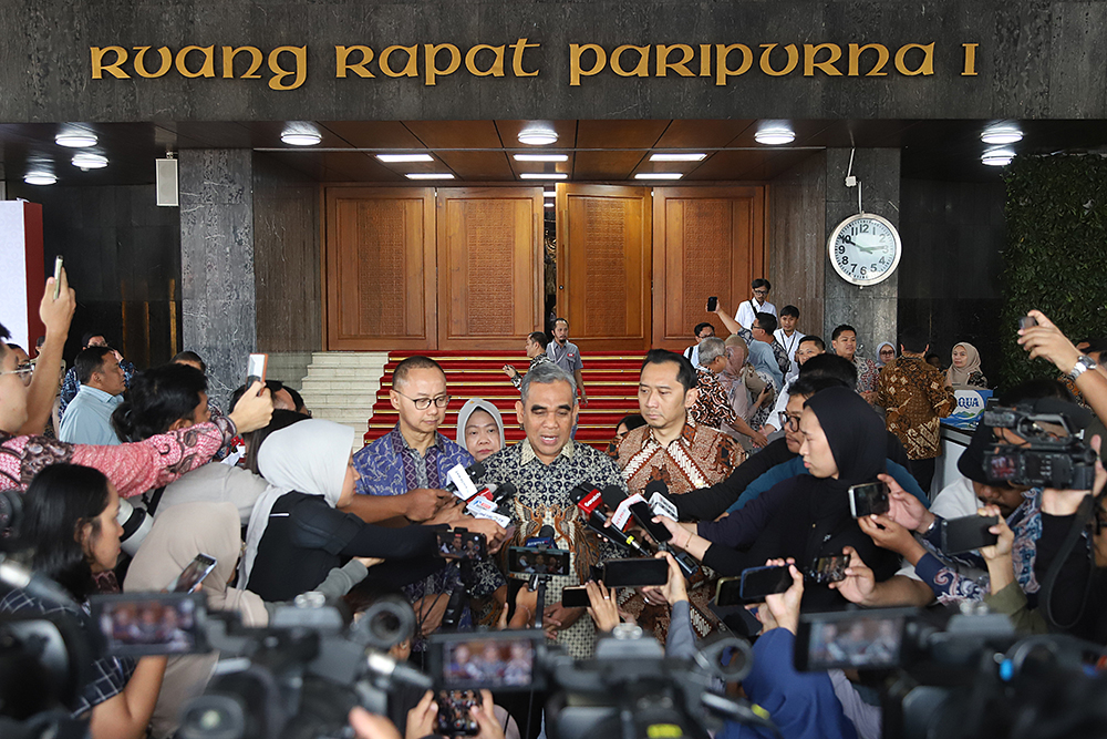 Pimpinan MPR meninjau persiapan Sidang Tahunan MPR RI 2025. (BeritaNasional/Elvis Sendouw)