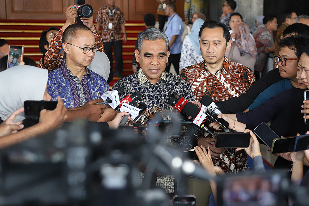 Pimpinan MPR meninjau persiapan Sidang Tahunan MPR RI 2025. (BeritaNasional/Elvis Sendouw)