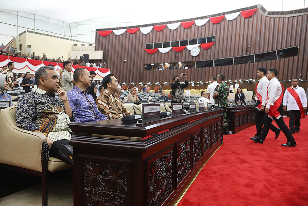 Pimpinan MPR meninjau persiapan Sidang Tahunan MPR RI 2025. (BeritaNasional/Elvis Sendouw)
