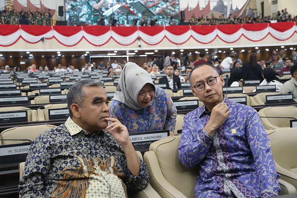 Pimpinan MPR meninjau persiapan Sidang Tahunan MPR RI 2025. (BeritaNasional/Elvis Sendouw)