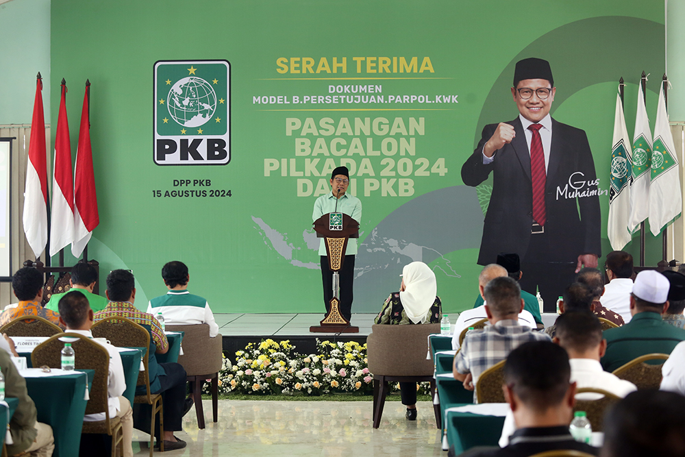 Ketum PKB Muhaimin Iskandar umumkan dukungan bakal calon kepala daerah. (BeritaNasional/Elvis Sendouw)