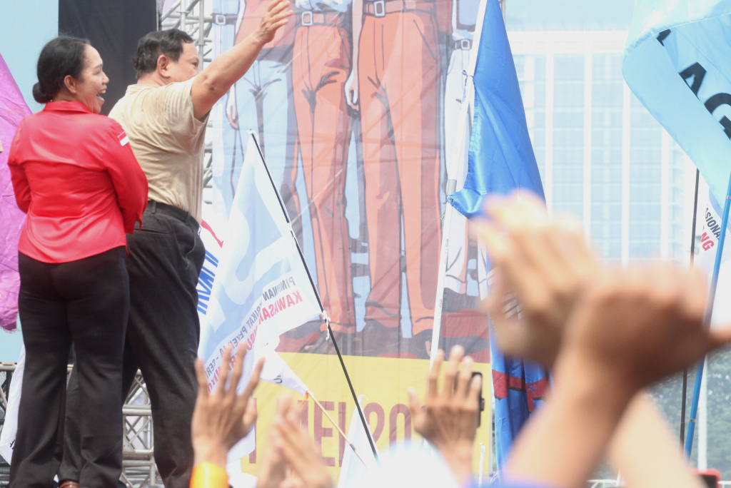 Presiden Prabowo Subianto menghadiri peringatan Hari Buruh Internasional atau May Day di Lapangan Monas, Jakarta, Kamis (1/5/2025). (Berita nasional.com/Oke Atmaja)