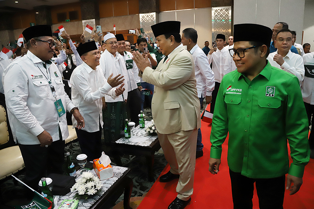 Presiden terpilih Prabowo Subianto menghadiri Rapat Koordinasi Nasional Legislatif PKB. (BeritaNasional/Elvis Sendouw)