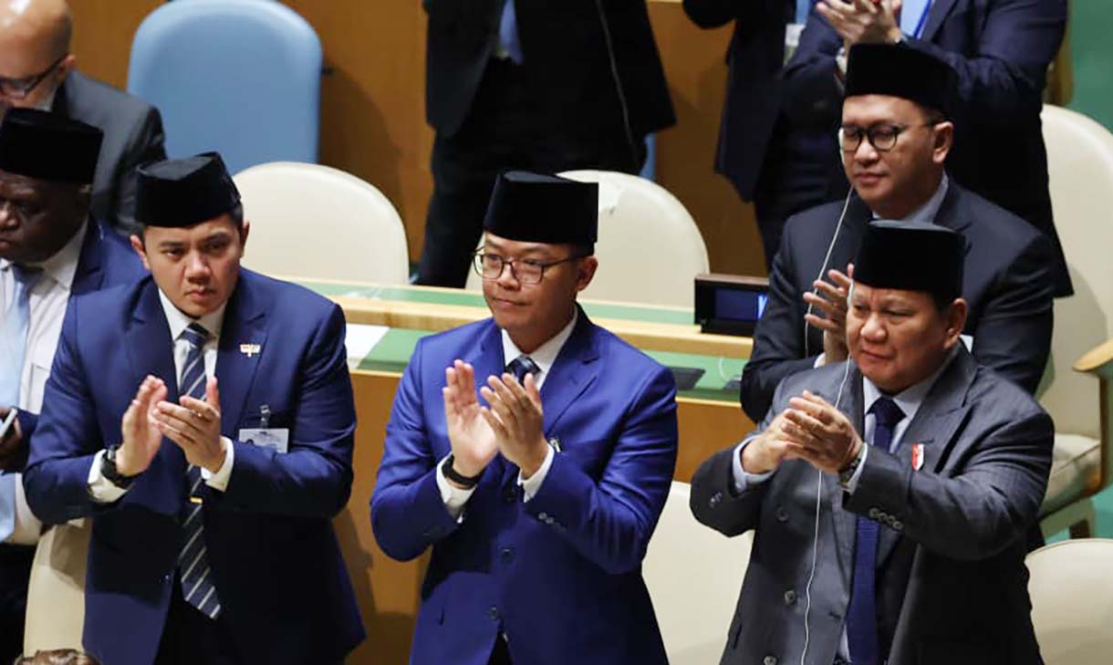 Presiden Prabowo Subianto menyampaikan pandangannya dalam Konferensi Internasional Tingkat Tinggi (KITT) untuk Penyelesaian Damai atas Masalah Palestina dan Implementasi Solusi Dua Negara di Markas Besar Perserikatan Bangsa-Bangsa (PBB), New York, Amerika Serikat, Senin (22/9/2025). (Biro pers)