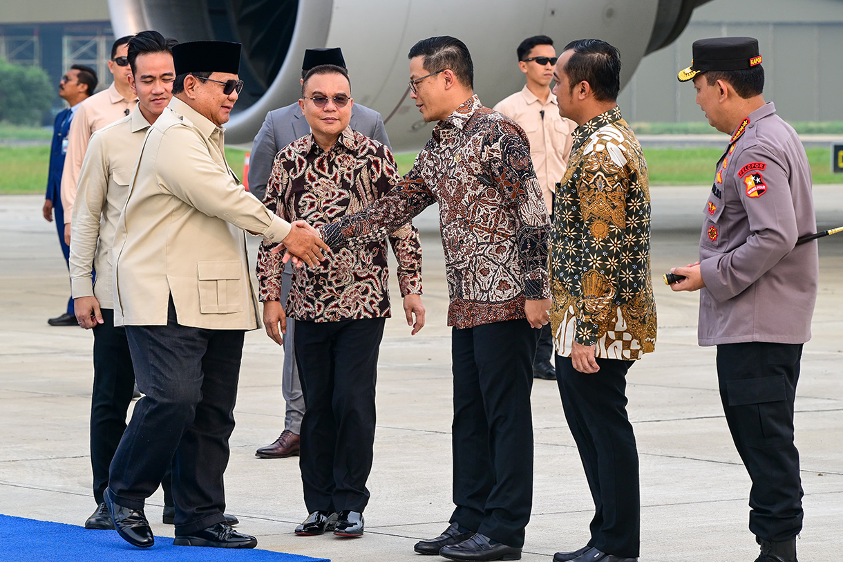 Presiden Republik Indonesia, Prabowo Subianto, tiba di Bandara Udara Brussel pada Sabtu (12/7/2025).(Biropers)