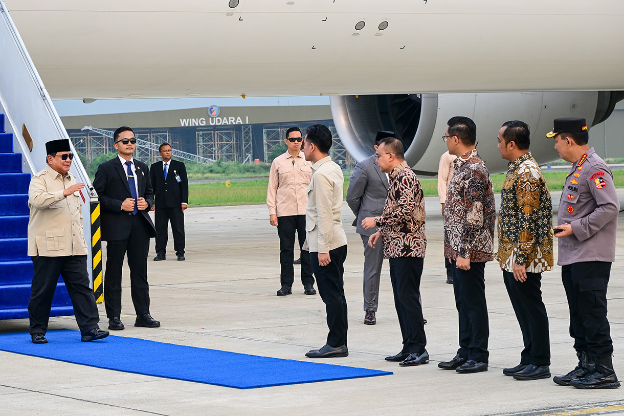 Presiden Republik Indonesia, Prabowo Subianto, tiba di Bandara Udara Brussel pada Sabtu (12/7/2025).(Biropers)