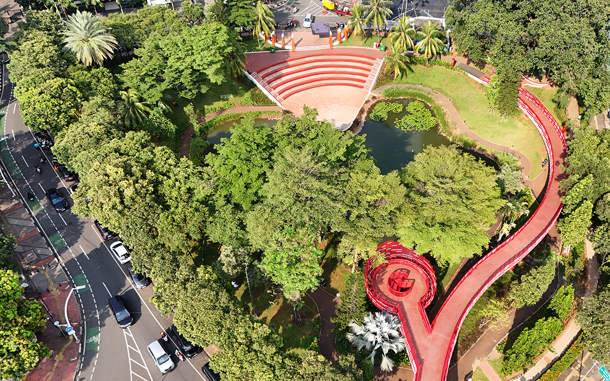 Foto Udara Taman Bendera Pusaka, Kebayoran Baru, Jakarta,Sabtu (4/4/2026). (Beritanasional.com/Oke Atmaja)