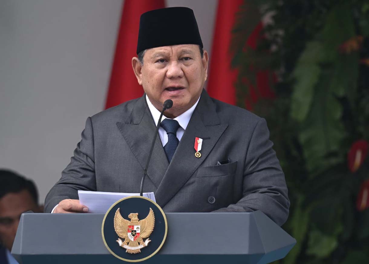 Presiden Prabowo Subianto menyampaikan pidatonya saat upacara peringatan Hari Lahir Pancasila di Lapangan Gedung Pancasila, kompleks Kementerian Luar Negeri, Jakarta, Senin (1/6/2026). (Biropers)