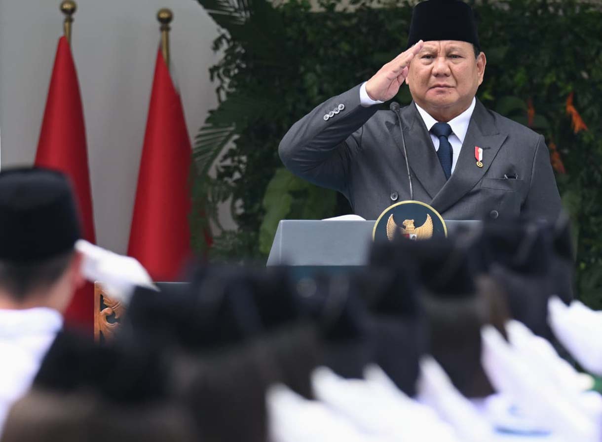 Presiden Prabowo Subianto menyampaikan pidatonya saat upacara peringatan Hari Lahir Pancasila di Lapangan Gedung Pancasila, kompleks Kementerian Luar Negeri, Jakarta, Senin (1/6/2026). (Biropers)