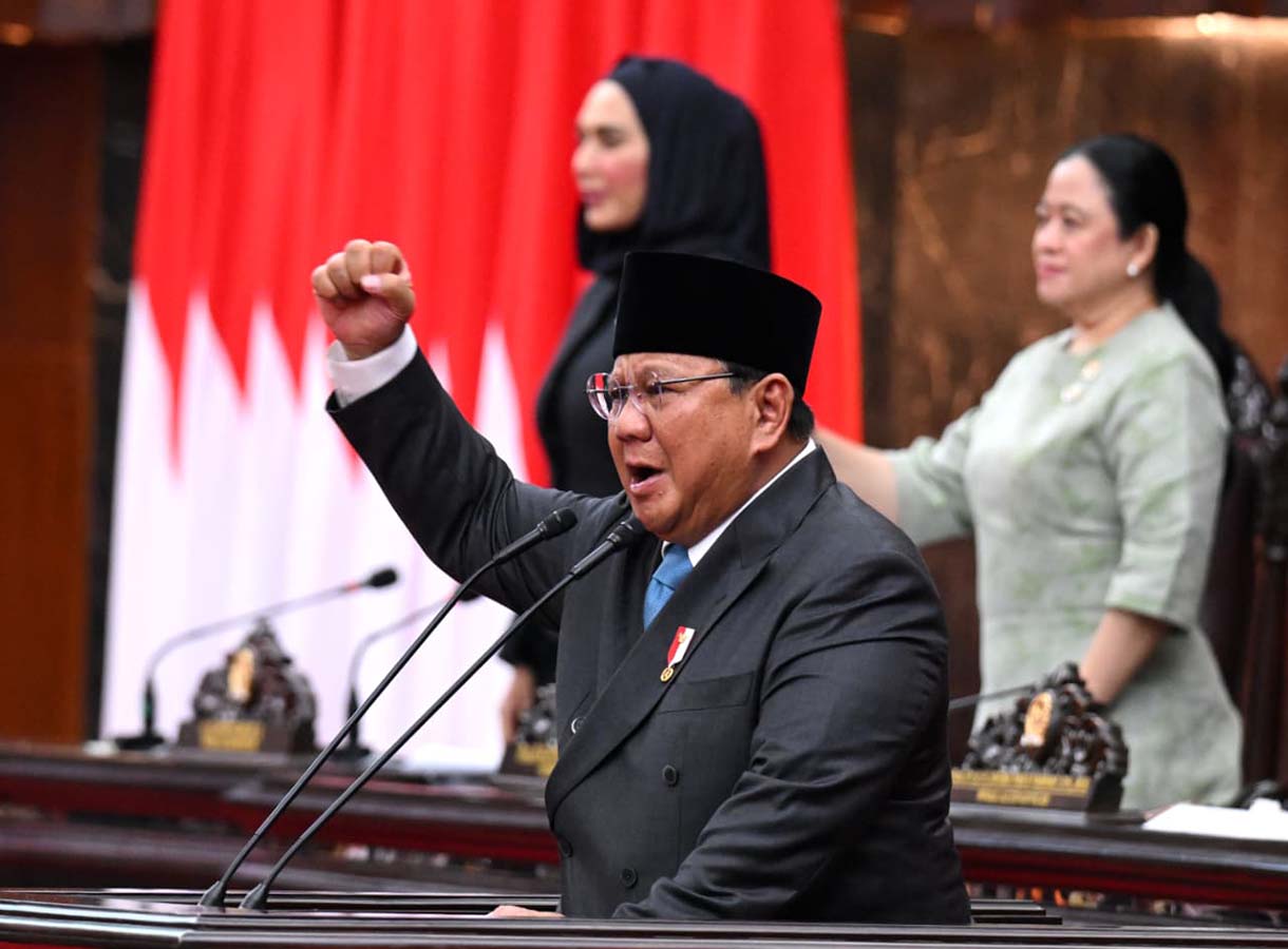 Presiden Prabowo Subianto menyampaikan pidato dalam Rapat Paripurna ke-19 DPR.(Beritanasional/Oke Atmaja)