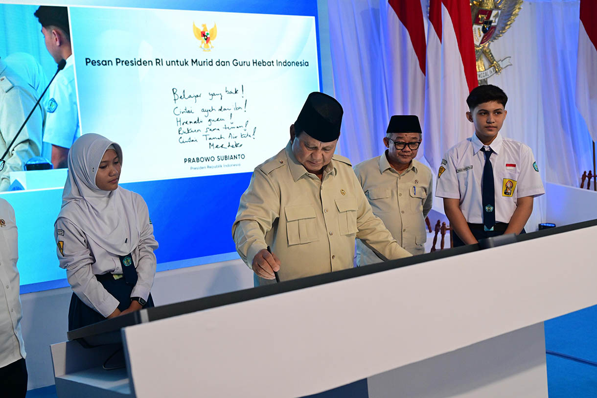 Prabowo berani sebut digitalisasi pembelajaran RI salah satu program terbesar dan tercepat di dunia.  (Foto/BPMI Setpres))