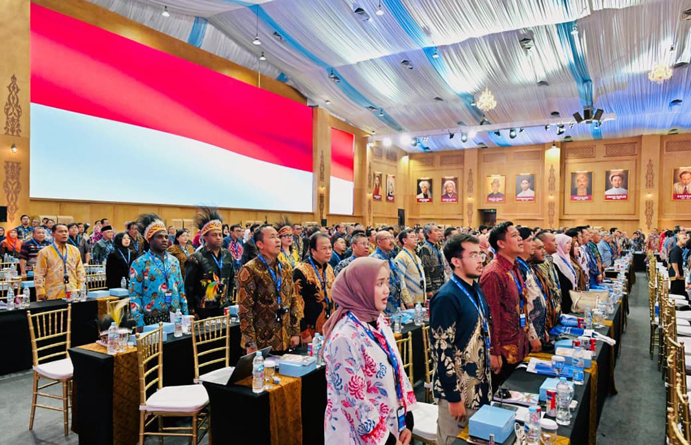 Presiden Prabowo Subianto memberikan sambutan pada penutupan Sarasehan Kebangsaan Konvensi Sains, Teknologi, dan Industri Indonesia (KSTI) Tahun 2026. (BeritaNasional/Elvis/HO Biro Pers Istana/Laily Rachev)