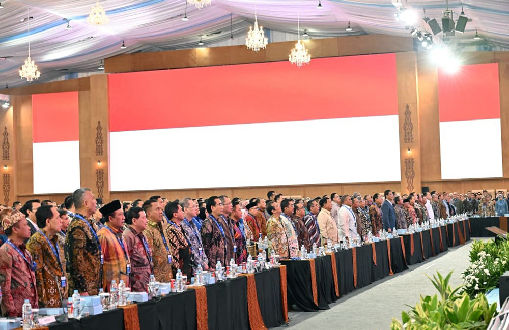 Presiden Prabowo Subianto memberikan sambutan pada penutupan Sarasehan Kebangsaan Konvensi Sains, Teknologi, dan Industri Indonesia (KSTI) Tahun 2026. (BeritaNasional/Elvis/HO Biro Pers Istana/Laily Rachev)