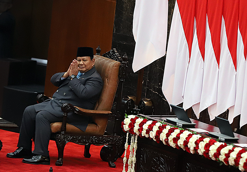 Presiden RI Prabowo Subianto menyampaikan pidato Sidang Tahunan MPR RI dan Sidang Bersama DPR-DPD RI Tahun 2025. (BeritaNasional/Elvis Sendouw)