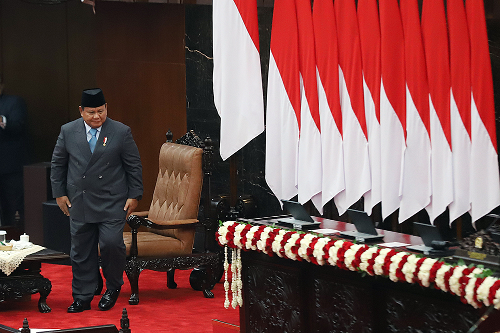 Presiden RI Prabowo Subianto menyampaikan pidato Sidang Tahunan MPR RI dan Sidang Bersama DPR-DPD RI Tahun 2025. (BeritaNasional/Elvis Sendouw)