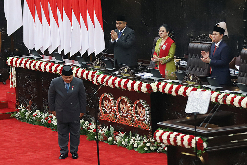 Presiden RI Prabowo Subianto menyampaikan pidato Sidang Tahunan MPR RI dan Sidang Bersama DPR-DPD RI Tahun 2025. (BeritaNasional/Elvis Sendouw)